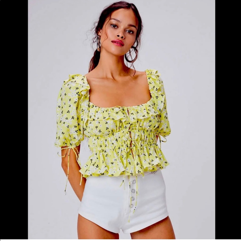For love and lemons top, pretty yellow with flowers, size Small, sexy.